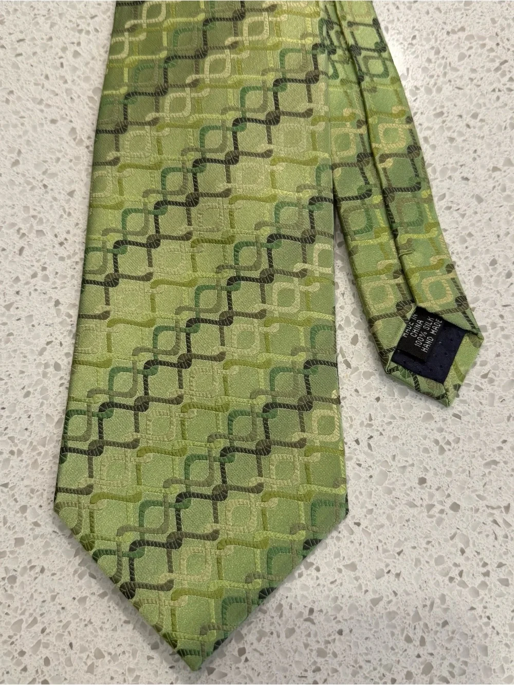 Umberto Frasi 100% Silk Green Geometric Jacquard Tie Handmade Men's Necktie